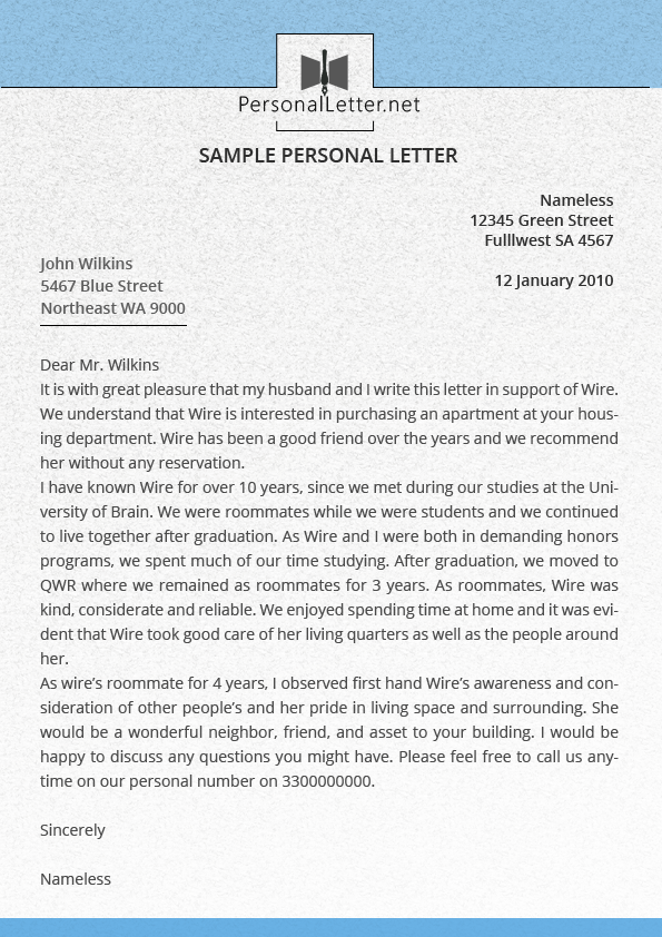 Personal Reference Letter Example from www.personalletter.net