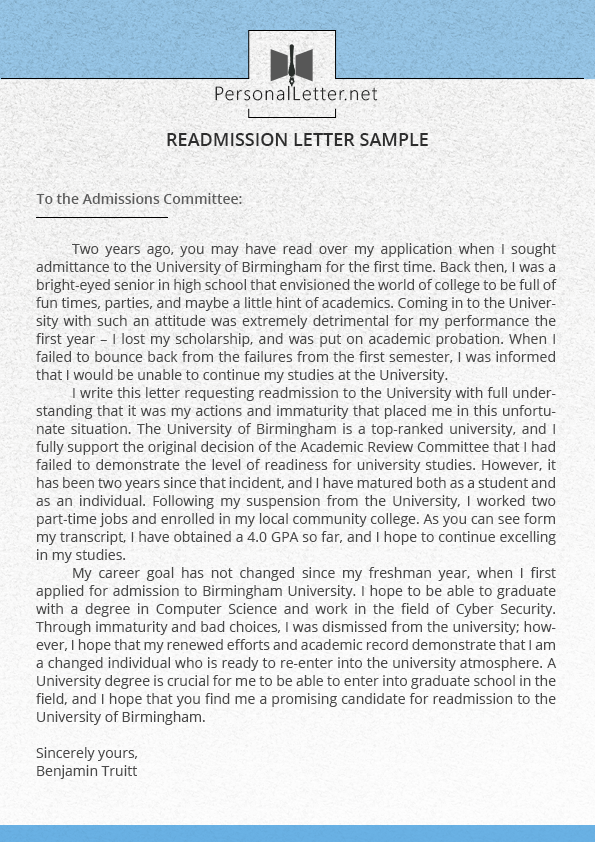 Readmission Letter For University Secrets To Be Accepted