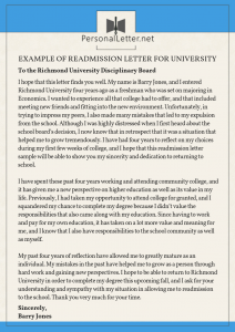 example of readmission letter for university