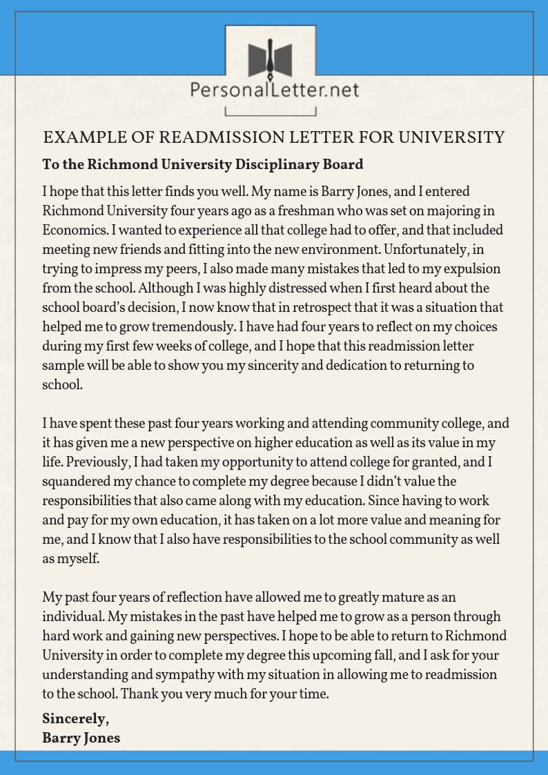 Sample Academic Dismissal Appeal Letter from www.personalletter.net