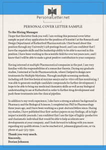 personal cover letter sample