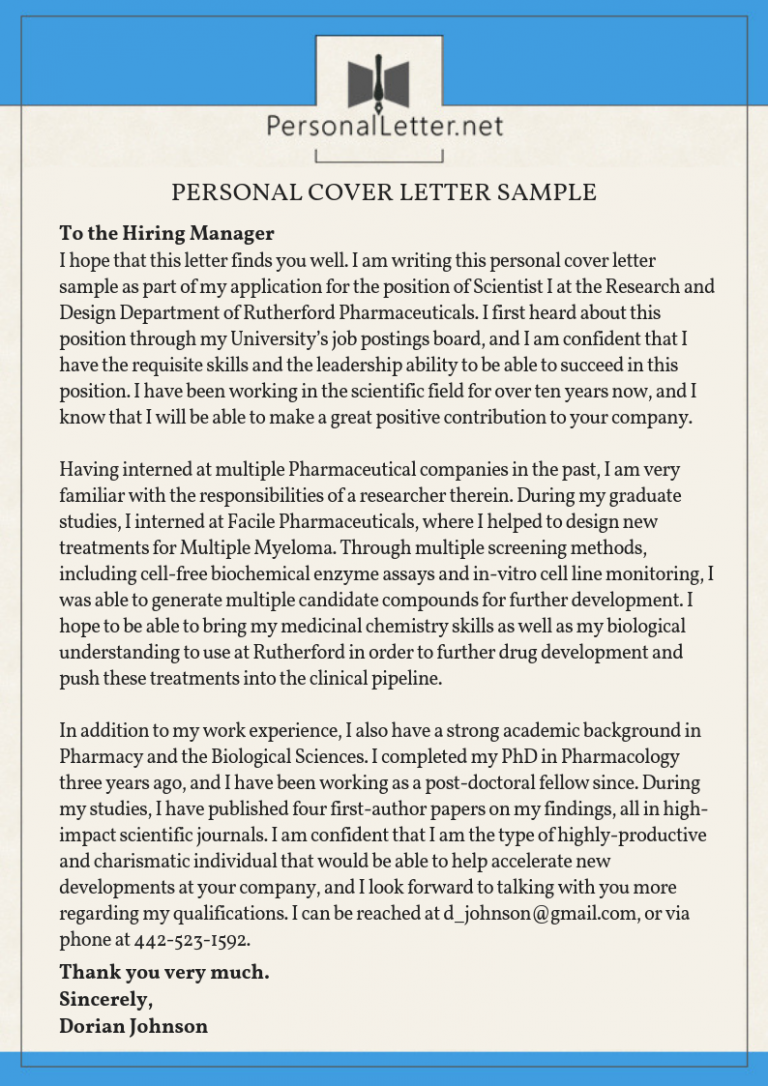 Our Expert Personal Cover Letter Sample + Writing Guide