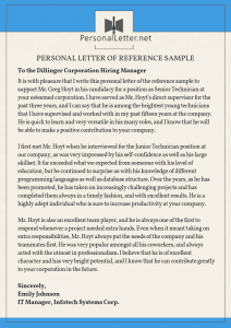 personal letter of reference sample