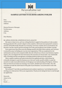 professional sample letter to ex boss asking for job