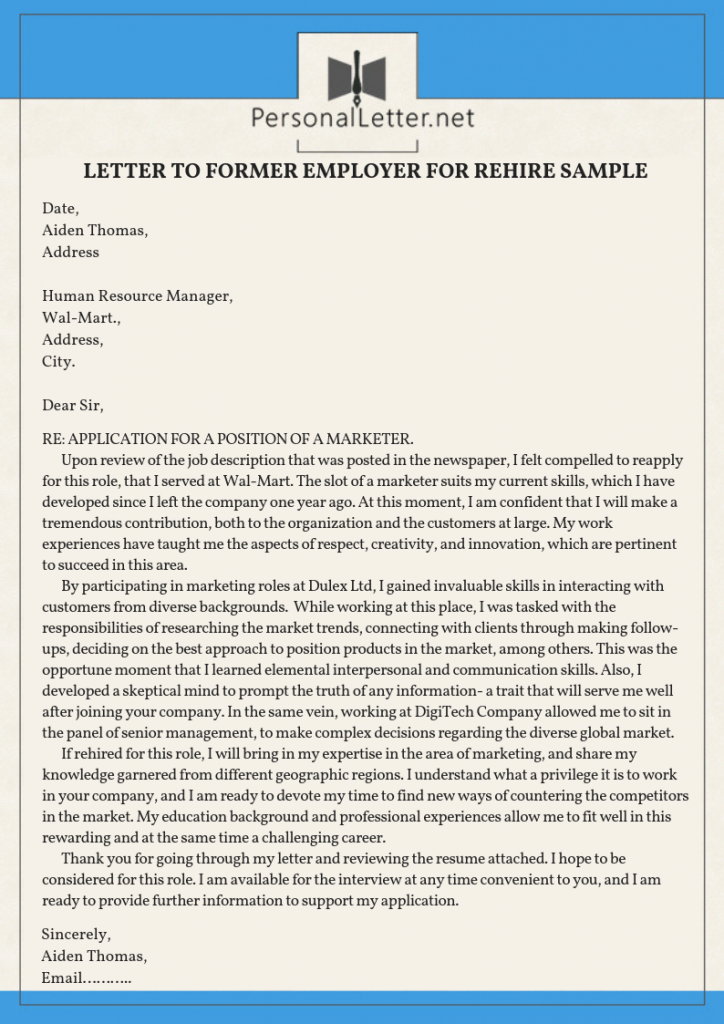 cover letter sample returning to previous employer