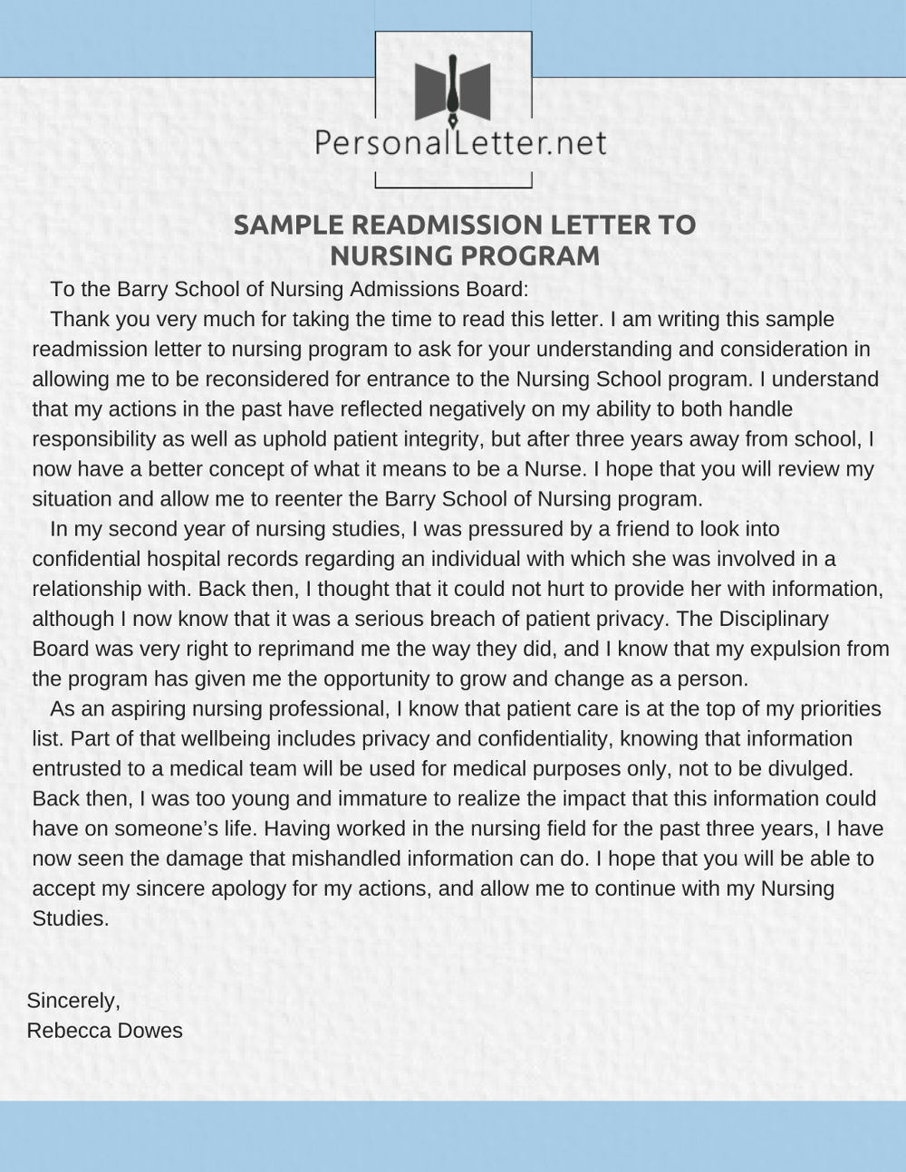 Sample Letter Of Recommendation For Nursing Graduate School
