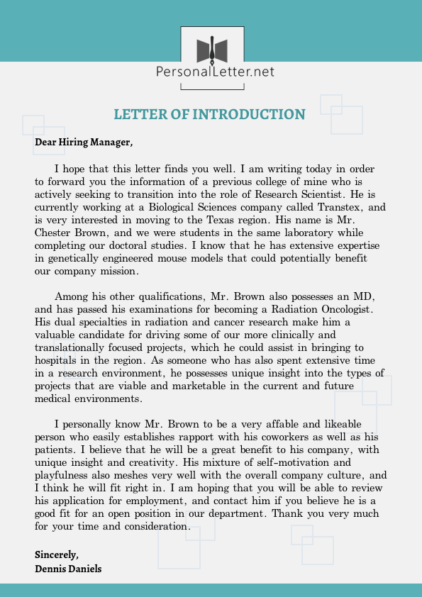 Letter sample introduction personal Personal Introduction