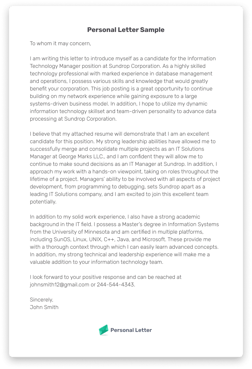 Personal Letter Format